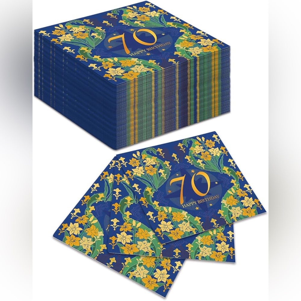 70th Birthday Party Cocktail Napkins Pack of 50 disposable paper drink napkins